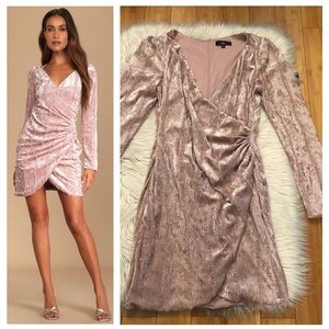 Lulus Celebrate It Dusty Mauve Velvet Embellished Tulip Draped Mini Dress size L